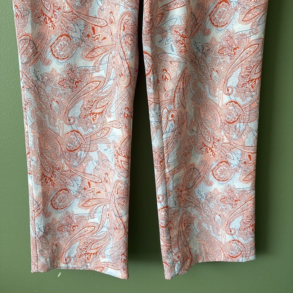Talbots Paisley Blue Orange/Red White Pull On Crop Ankle Pants Sz 8 - Picture 3 of 9